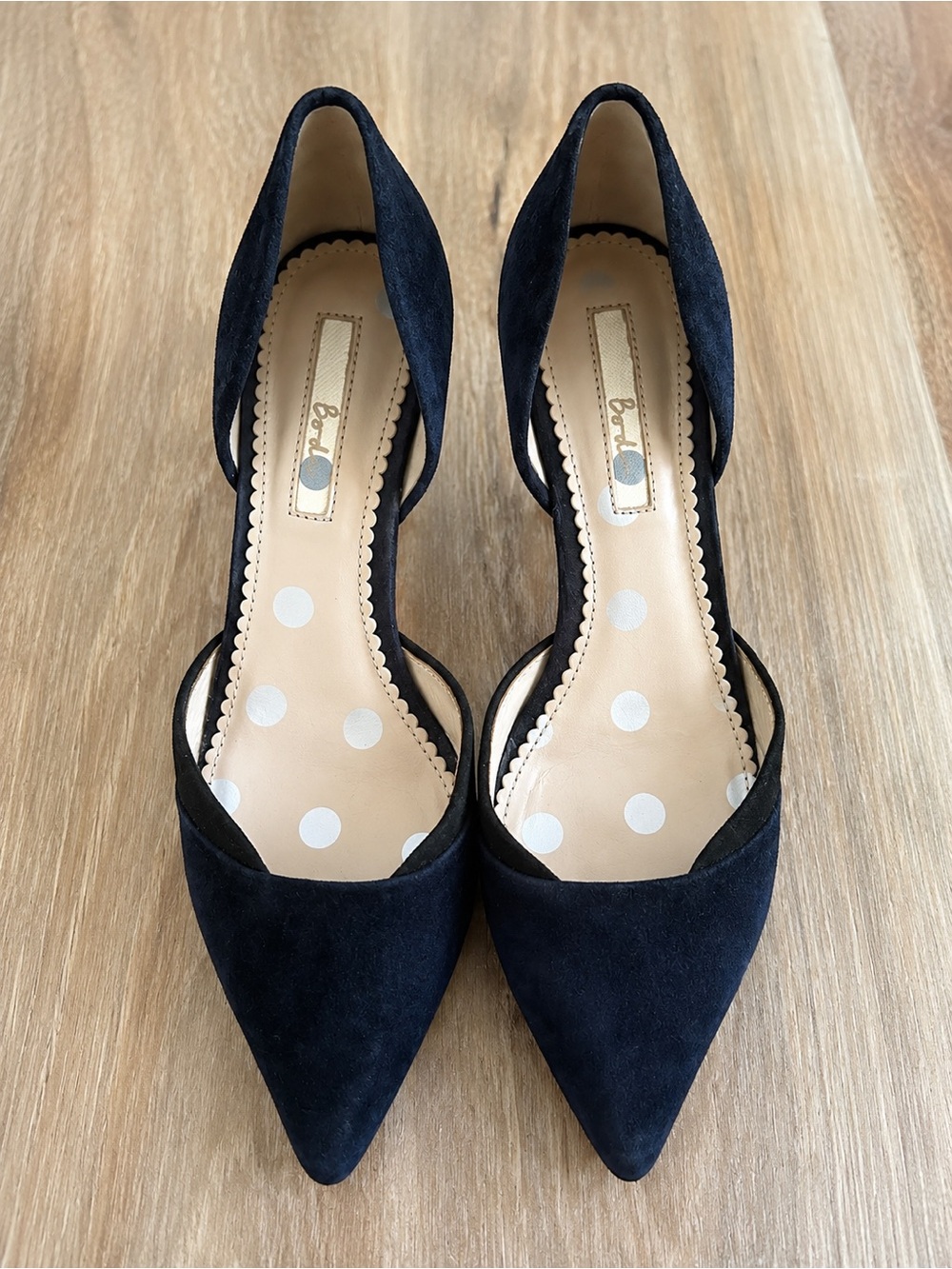 Boden Navy Suede D’Orsay Heels Size 38 UK 100% Leather Pointed Toe Pumps